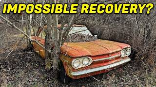 Impossible Recovery Chevrolet Corvair IMPRISONED In Trees For 46 Years  Can We Save It [upl. by Hayidah]