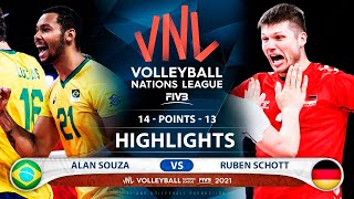 Brazil vs Germany  VNL 2021  Highlights  Alan Souza vs Ruben Schott [upl. by Kristof943]