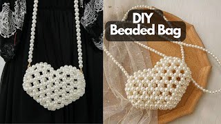 DIY  HOW TO MAKE THE MINI HEART FAUX PEARL BEADED BAG  PEARL BEADED BAG [upl. by Hilde]