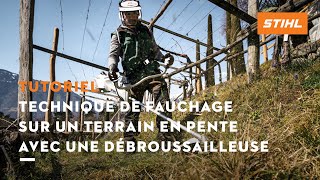 Tutoriel débroussailleuse n° 12 – Technique de fauchage sur un terrain en pente [upl. by Ruhl]