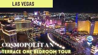 Cosmopolitan Las Vegas Terrace Room Series Part 1  Terrace One Bedroom Fountain View Room Tour [upl. by Jaunita]