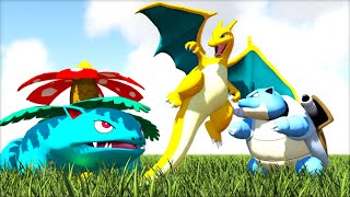 CHARIZARD VS BLASTOISE VS VENUSAUR POKEARK ARK SURVIVAL EVOLVED BATTLE POKEMON [upl. by Novihs]