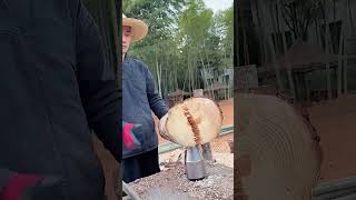 Wood splitting process with a cracking drill [upl. by Rockie]