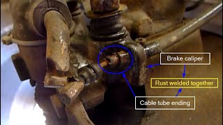 How to change old rusty hand brake cables on Peugeot 306 HDi rear disc brakes [upl. by Ilegna292]