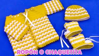 Ropón o chaquetita para bebé de 4 a 5 meses tejido a crochet en punto garbanzo en relieve [upl. by Lisha259]