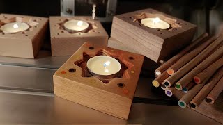 Making Wooden Candle Holders With Colored Pencils  CNC Wood Art [upl. by Aizirk458]