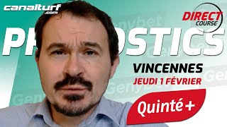 Pronostic Quinté et des courses PMU du Jeudi 1 février 2024  En partenariat avec GenybetTurf [upl. by Aicia]