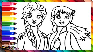 Drawing and Coloring Elsa and Anna from Frozen ❄️👸🏼💙👸❄️ Drawings for Kids [upl. by Haida]