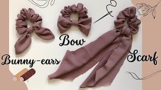 DIY scrunchies  How to make bunny ear bow and scarf scrunchies [upl. by Alpheus275]