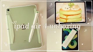 ipad air 4 unboxing green  accessories 🌱 [upl. by Inaliak]