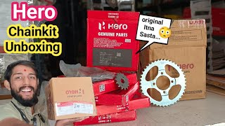 Hero Bike genuine chain kit unboxing With price 🏍️Original parts Itna Sasta😳 [upl. by Aisekal992]