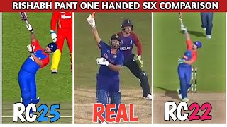 🤯Rishabh Pant One Handed Shot Comparison Rc22 vs Real vs Rc25  Real Cricket 25 New Gold Shots [upl. by Graig192]