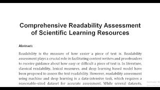 Comprehensive Readability Assessment of Scientific Learning Resources [upl. by Vtarj151]