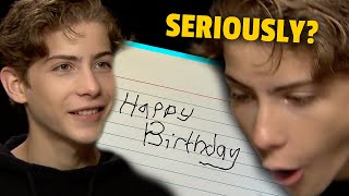 SURPRISING Jacob Tremblay with a BIRTHDAY CARD before interview My Fathers Dragon [upl. by Farhsa726]