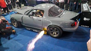 Tuned Cars revving at Carshow  BIG Flames amp Bangs [upl. by Lanza933]