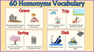 Lesson 67 Homonyms Same words  Different Meanings  List of 60 Homonyms Examples homonyms [upl. by Eelyak783]