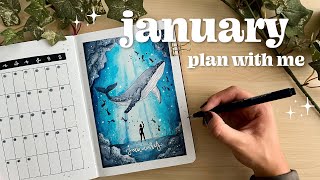 trying watercolor in my bullet journal 🐋💙 january 2024 bullet journal plan with me [upl. by Mcconnell]