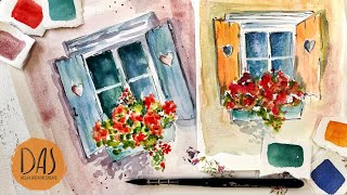 Easy Geraniums in Window Box Tutorial for Beginners  Painting with Gallo Handmade Paints [upl. by Ykcin]