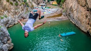 Behind the Scenes  Cliff Jumping Italy  Creating a Contiki Legend [upl. by Itsim]