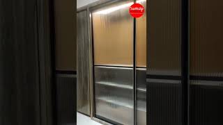 fluted glass door sliding walk in wardrobe feeting black colour best tranding sliding system [upl. by Valerio]