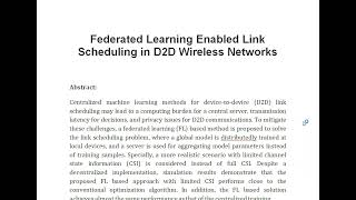 Federated Learning Enabled Link Scheduling in D2D Wireless Networks [upl. by Renraw]