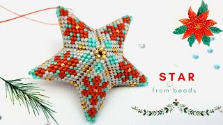 How to make a 3D beaded star ⭐l 3D Peyote star tutorial free pattern l Christmas beading tutorial🎄 [upl. by Schulein]