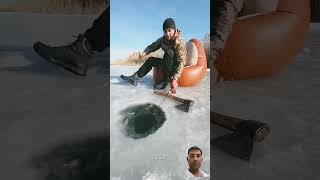 Reel vs Real icefishing fishing fish icefish fishinglife ytshorts farming fisherman [upl. by Enyrhtak826]