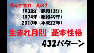 寅年生まれ＝其の１ 1938年 （昭和13年）1974年 （昭和49年）2010年 （平成22年） 生まれ年×生まれ月別 基本性格 432パターン [upl. by Pail]