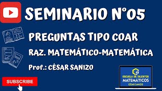 EXAMEN COAR  PREGUNTAS TIPO  MATEMÁTICA y RAZ MATEMÁTICO [upl. by Skylar]