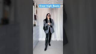 Kneehigh black boots leggings Breton top amp grey blazer for a smart amp casual weekend OOTD shorts [upl. by Schug]