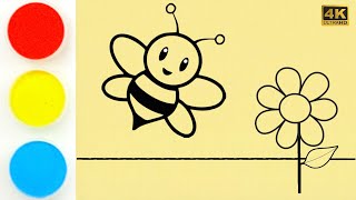 Rainbow Honey Bee Flower Coloring for Kids and Toddlers  Colored Sand Painting [upl. by Niwrehs175]