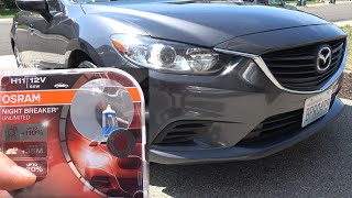 Osram Nightbreaker unlimited Headlight bulbs install and review Mazda 6 [upl. by Byron]