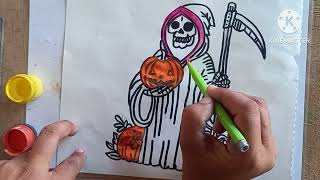 Halloween Grim Reaper Drawing for kids painting amp Coloring for kids Toddlers Lets Draw together [upl. by Seaman]