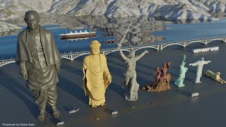 Tallest Statue Without Base Size Comparison 60 statues  3d Animation Comparison [upl. by Leanard790]