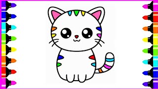 Cute Cat Drawing For Kids  Step by Step [upl. by Cirri]