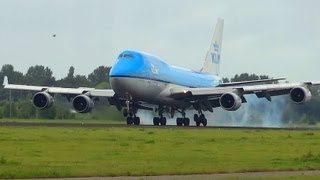 B747 KLM PHBFK landing  AMS Schiphol some crosswind [upl. by Yovonnda]