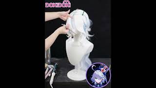 Tutorial DokiDoki Game Genshin Impact Cosplay Fontaine Focalors Wig Long White Blue Curly Furina [upl. by Pedrick]