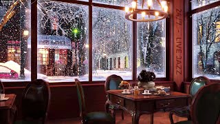 Winter Time By Window 🎄 Coffee Shop Ambience and Relaxing Smooth Jazz Music ❄️ Snowfall on Window [upl. by Attekal]