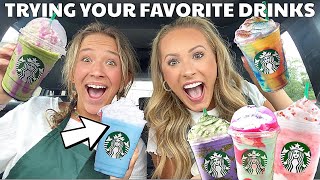 TRYING OUR SUBSCRIBERS FAVORITE STARBUCKS DRINKS FROM THE SECRET MENU 😱🤤 [upl. by Abie]