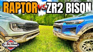 MIDSIZE OFF ROAD BATTLE  2024 Ford Ranger Raptor vs 2024 Chevrolet Colorado ZR2 Bison [upl. by Clarey811]