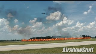 CF18 Hornet  Strafing and Bombing Passes with Pyro  Waterloo Airshow 2014 [upl. by Elsie478]