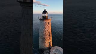 Sunset orbit around Whaleback Light in Kittery Maine lighthouse drone sunset mini4pro [upl. by Acul579]