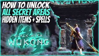 INDEPTH GUIDE TO ALL SECRET AREAS SECRET ITEMS SPELLS amp TRANSFORMATIONS  Black Myth Wukong [upl. by Porett]