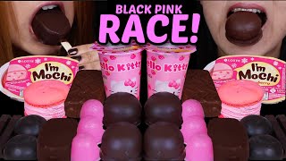 ASMR BLACK PINK DESSERT RACE DOVE ICE CREAM MOCHI ICE CREAM HELLO KITTY DESSERT CUPS KITKATS 먹방 [upl. by Arst]