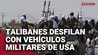 Afganistán Talibanes desfilan con vehículos militares estadounidenses [upl. by Rahr613]