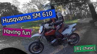 Quick Husqvarna SM 610 motard R1 chase [upl. by Sellers]