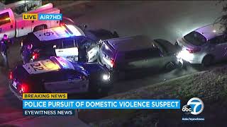 Chase through LA County Suspect crashes into pole after PIT maneuver continues to drive  ABC7 [upl. by Friedman]