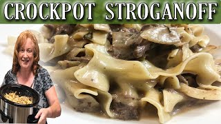 CROCKPOT CREAMY BEEF STROGANOFF RECIPE USING A ROAST [upl. by Ennairol]