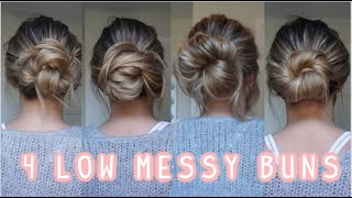 4 WAYS TO DO A LOW MESSY BUN EASY LONG amp MEDIUM HAIRSTYLES [upl. by Tiemroth178]