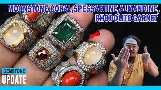 GEMSTONES UPDATE 29042024  MOONSTONE RHODOLITE PYROPE ALMANDINE SPESSARTINE GARNET SRILANKA CORAL [upl. by Spancake]